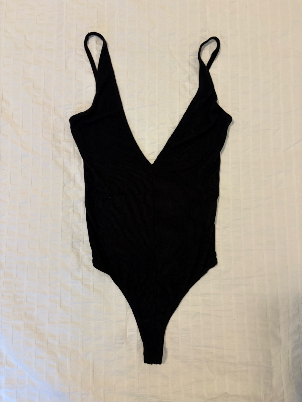 Black Deep V Ribbed Bodysuit